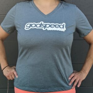 godspeed Ladies V-Neck Logo Tee Shirt Blue